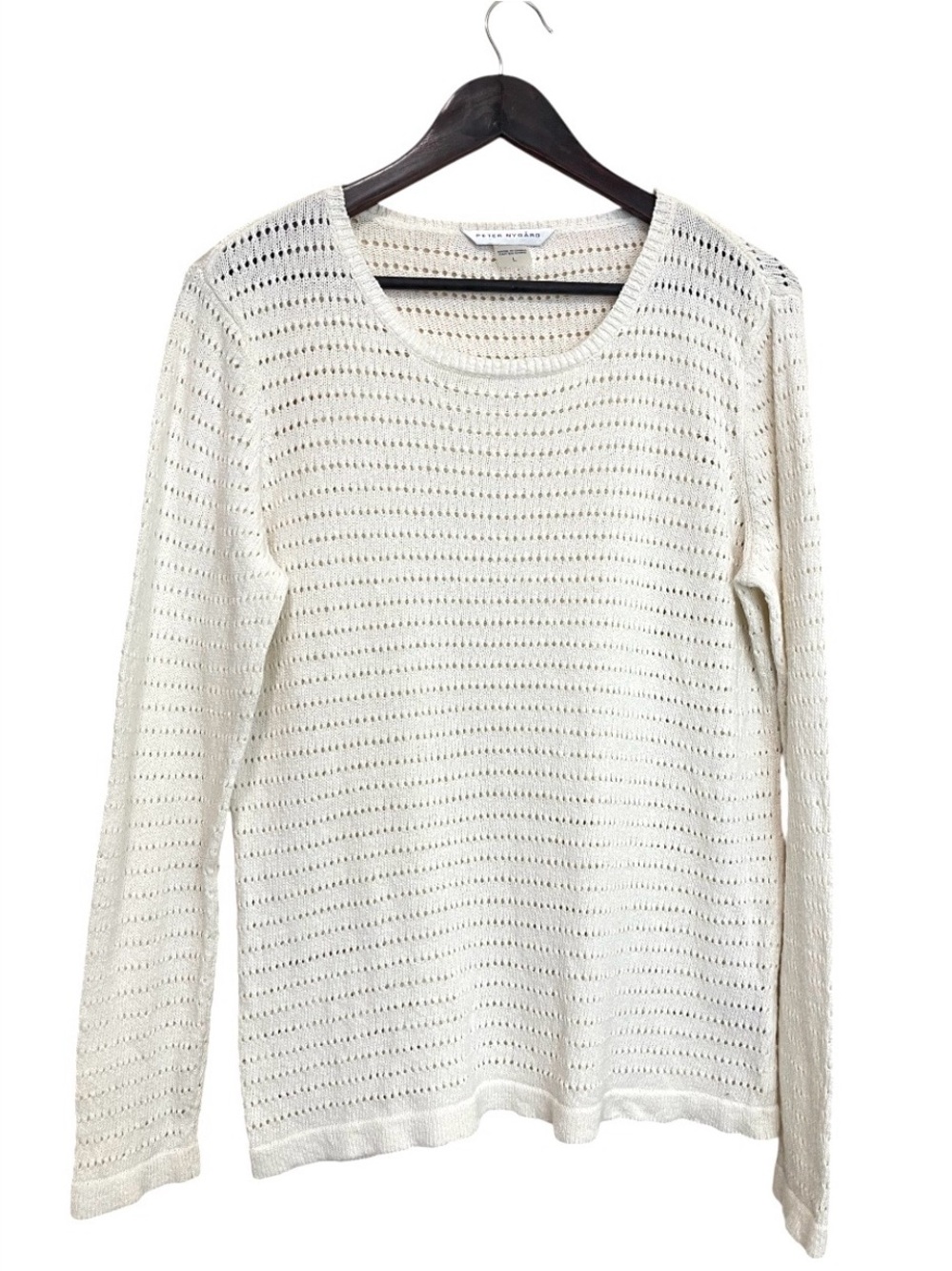 Peter Nygård Cotton Blend White Open-Knit Sweater